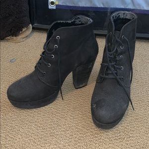 Black suede heeled boots